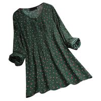 jin＆Co Women's Casual Tunic Tops Long Sleeve O-Neck Button Down Floral Printed Loose Blouses Tee Green