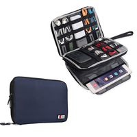 BUBM Double Layer Electronics Organizer/Travel Gadget Bag for Cables, Memory Cards, Flash Hard Drive and More, Fit for iPad or Tablet(up to 9.7")-Large, Dark Blue