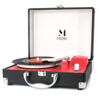 Record Player, MPK Portable Mini Suitcase Turntable for 7 Inch Vinyl Record, Belt-Drive 2-Speed Turntable with Built in Stereo Speaker (Black)