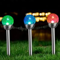 Solpex 3 Pcs Solar Garden Lights Outdoor, Color Changing & White Two LEDs, Decorative Ball Solar Lights for Patio/Lawn/Yard/Path/Landscape. (Crackled Glass)