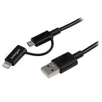 StarTech.com 1m (3 ft) Black Apple 8-pin Lightning Connector or Micro USB to USB Combo Cable for iPhone iPod iPad - Charge and Sync Cable (LTUB1MBK)