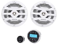 (2) Kenwood KFC-1653MRW 6.5" 600w Marine Boat Speakers+Bluetooth Gauge Receiver