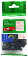 LM Tapes - Brother PT-1280 1/2" (12mm 0.47 Laminated) Red on White Compatible TZe P-touch Tape for Brother Model PT1280 Label Maker with FREE Tape Guide Included
