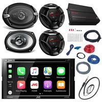 JVC KWV420BT 7" Touch Screen Car CD/DVD Receiver Bundle Combo With 2x Dual 6.5" 2-Way And 2x 6x9" Inch 4-Way Coaxial Speakers + 800-Watt 4-Channel Amplifier With Install Kit + Enrock AM/FM Antenna