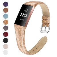 NANW Bands Compatible with Fitbit Charge 3, Slim Genuine Leather Wristband Replacement Accessories Strap for Women Men Compatible with Fitbit Charge 3 / Charge 3 SE Small Large