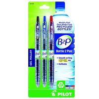 PILOT B2P - Bottle to Pen Refillable & Retractable Rolling Ball Gel Pen Made From Recycled Bottles, Fine Point, Black/Blue/Red G2 Inks, 3-Pack (31608)