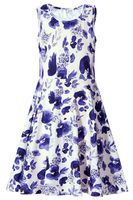 BFUSTYLE Best Dresses for School, Active Primary School Girls Swing Sleeveless Fatty Summer Dress for Vacation Holiday Trip (XL,Blue White Flower)