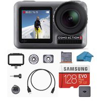 DJI OSMO Action Cam Digital Camera Bundle with 2 Displays 36FT/11M Waterproof 4K HDR-Video 12MP 145° Angle, 128gb Micro SD Card, Card Reader, Must Have Accessories