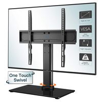 1home Table Top Pedestal TV Stand with Bracket for 26-55" LED LCD Screens One-Touch Swivel & Height Adjustment - 8mm Tempered Glass Base with Anti-Slip Feet - Max VESA 400x400mm