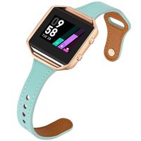 Aiseve Slim Leather Bands Compatible for Fitbit Blaze, Thin Tapered Wristband Rose Gold Metal Frame Clasp for Fitbit Blaze Small Large Women Men (Large, Mint Green/Rose Gold)