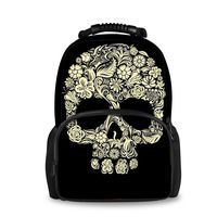 HUGS IDEA Skull Tattoo Pattern Men Backpack College Kids Fahion School Bag Travel Sport Daypack for Teen