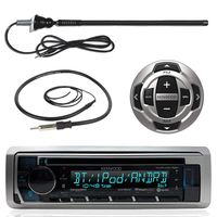 Kenwood MP3/USB/AUX Marine Boat Yacht Stereo Receiver CD Player Bundle Combo w/KCARC35MR Wired Remote Control, Enrock Water Resistant 22 Radio Antenna, Outdoor Rubber Mast 45 Antenna