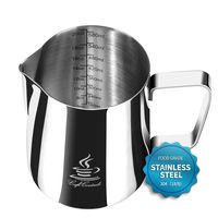 FlamGen Milk Frothing Pitcher Stainless Steel 304, 12 oz/20oz (350ml/600ml) Espresso Steaming Pitcher with Tick Mark | Decorating Art Pen | 16PCS Coffee Decorating Stencils for Cappuccino y Latte