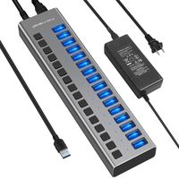 Powered USB Hub - ACASIS 16 Ports 90W USB 3.0 Data Hub - with Individual On/Off Switches and 12V/7.5A Power Adapter USB Hub 3.0 Splitter for Laptop, PC, Computer, Mobile HDD, Flash Drive and More