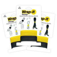 Wrap-It Storage Super-Stretch Silicone Bands, Black and Yellow (36 Pack) - Great for Cord Wraps and Organizers, Hair Ties, Rubber Band Alternative