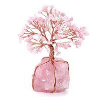 Top Plaza Chakra Healing Crystals Copper Money Tree Wrapped On Natural Rose Quartz Base Feng Shui Luck Figurine