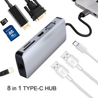 JOYIT USB C Hub, 8-in-1 USB C Hub Adapter with Ethernet, HDMI, VGA, 2 USB 3.0 Ports, SD/TF Card Reader, USB-C PD Port, Portable for MacBook Pro and Other Type C Laptops (Gray)
