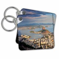 3dRose View Over Sugarloaf Mountain in Guanabara Bay, Rio De Janeiro - Key Chains, 2.25" x 2.25", Set of 2 (kc_228639_1)