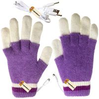 Lsgoodcare Purple - White USB Full Finger Heating Knitting Wool Hands Warm Gloves, Winter USB Powered Heated Glove for Women Girls, USB Glove Hand Warmers Great for Christmas