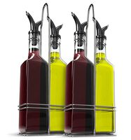 [2 Sets] Royal Oil and Vinegar Bottle Set with Stainless Steel Rack with Removable Cork 17oz