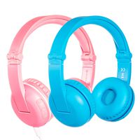 BuddyPhones Play, Wireless Bluetooth Volume-Limiting Kids Headphones, 14-Hour Battery Life, 4 Volume Settings of 75, 85, 94dB and StudyMode, Includes Backup Cable for Sharing, Pink and Blue