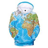 Sweatshirt for Men 3D Print World Map Hooded Tops Blouse with Pockets O-Neck Hoodies Pullover Outwear WEI MOLO