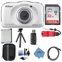Nikon Coolpix W100 Wi-Fi Shock & Waterproof Digital Camera (White) with 32GB Card + Case + Battery + Flex Tripod + Float Strap + Extreme Electronics Kit
