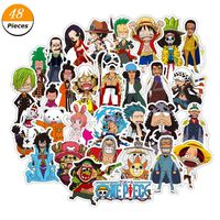 WerNerk Anime ONE Piece Luffy Anime Cartoon Laptop Stickers Waterproof Decal Bumper No-Duplicate Skateboard Pad MacBook Car Snowboard Bicycle Luggage Decor(48PCS)