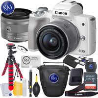Canon EOS M50 Mirrorless Camera w/15-45mm (White) + 32GB + Essential Photo Bundle