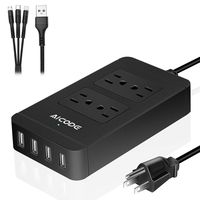 AICODE Surge Protector with USB,4 Outlets Extension Board &4 Ports USB Charger(2.4Ax4), Power Strip Surge Protector with 6 ft Long Extension Cord, 1700J, 2500W, 100-240V, Black for Home/Office/School