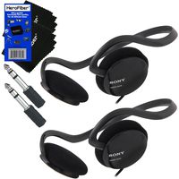 Sony Behind-The-Neck Stereo Headphones with Powerful Bass + 3.5mm Mini Plug to 1/4 inch Headphone Adapter & HeroFiber Ultra Gentle Cleaning Cloth (2 Pack)