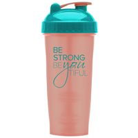 GOMOYO Motivational Quotes on Performa Perfect Shaker Bottle, 28oz Classic Protein Shaker Bottle, Actionrod Mixing, Dishwasher Safe, Leak Proof (Be Strong - Coral/Teal - 28oz)