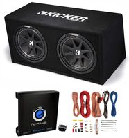Kicker DC122 Dual 12" 600W Loaded Car Subwoofers +Box + 1500W Mono Amp + Amp Kit