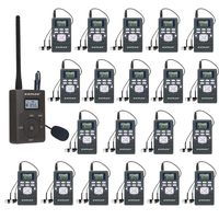 EXMAX 60-108MHz Portable DSP Stereo Wireless Headsets FM Radio Broadcast System for Tour Guide Teaching Meeting Training Travel Field Interpretation - 1 Transmitter and 25 Receivers Gray