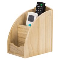 NEX Remote Control Holder, 3 Slot Wooden Remote Control Caddy Media Organizer, Office Supply Storage Rack(Natural)