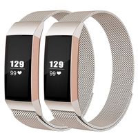 LNOOIU Replacement Bands Compatible with Fitbit Charge 3, Stainless Steel Bands Adjustable Accessory Wristband for Charge 3 Bracelet Women Men Girls Boys - Champagner Large