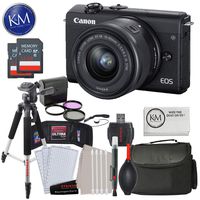 Canon EOS M200 Mirrorless Digital Camera with 15-45mm Lens (Black) with Advanced Striker Bundle: Includes - Memory Card, Large Tripod, Camera Bag, and Cleaning Kit.