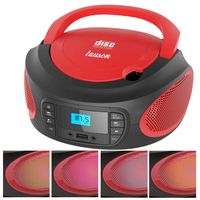 Lauson LLB596 CD Boombox with FM Radio | Color Changing Lights | Portable Radio with USB Port to Play Music | Cd Player for Kids | Headphone Jack 3.5mm (Red)