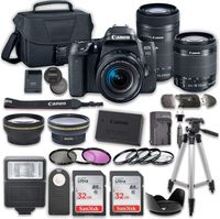 Canon EOS 77D DSLR Camera Bundle with Canon EF-S 18-55mm f/4-5.6 IS STM Lens + Canon EF-S 55-250mm f/4-5.6 IS STM Lens + 2pc SanDisk 32GB Memory Cards + Accessory Kit