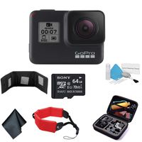GoPro HERO7 (Black) Waterproof Digital Action Camera with Touch Screen 4K HD Video 12MP Photos Live Streaming Stabilization - Bundle with 64GB Memory Cards + Floating Strap + More