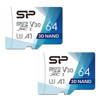 Silicon Power 64GB 2-Pack R/W up to 100/ 80MB/s Superior Pro Micro SDXC UHS-I (U3), V30 4K A1, High Speed MicroSD Card with Adapter