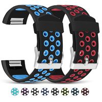 Mosstek Compatible with Fitbit Charge 2 Bands, 2 Pack Breathable Silicone Replacement Sport Bands with Air Holes Compatible Fitbit Charge 2 Smart Watch Fitness Men Women