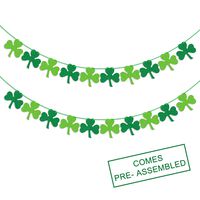 Felt Shamrock Clover Garland Banner - NO DIY - St. Patrick 's Day Banner Decor - St. Patrick 's Day Garland Decorations - Irish Party Supplies - Green and Light Green Color