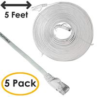 CAT6 Flat Patch Cord UTP Network Ethernet Stranded Booted Cable - 5 FT (White) - 5 Pack
