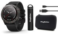 Garmin fenix 6X Sapphire (Gray DLC with Black Band) Power Bundle with HD Screen Protectors, PlayBetter Portable Charger & Protective Hard Case | 2019 | PulseOx, ClimbPro, Maps, PacePro, Spotify, Music