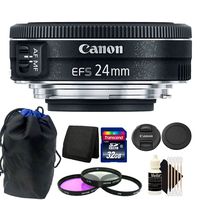 Canon EF-S 24mm f/2.8 STM Lens + 52mm 3pc Filter Kit + 32GB Memory Card + Wallet + Pouch + 3pc Cleaning Kit