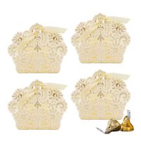 VGOODALL 100pcs Wedding Party Favor Boxes,Lace Candy Boxes Laser Cut Boxes Cajitas para Dulces for Wedding Bridal Shower Baby Shower Birthday Party(Gold)