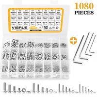 VIGRUE M2 M3 M4 M5 Stainless Steel Screws and Nuts Flat Washers 1080 Pcs Hex Button Head Cap Assortment with 4 Wrenches
