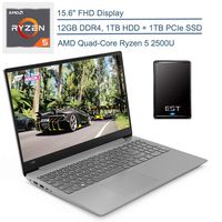 2020 Lenovo Ideapad 330s 15.6" FHD Laptop Computer, AMD Quad-Core Ryzen 5 2500U up to 3.6GHz (Beat i7-7500U), 12GB DDR4 RAM, 1TB HDD + 1TB PCIe SSD, Windows 10 + EST 500GB External Hard Drive Bundle