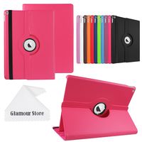 iPad Pro Case,360 Degrees Rotating Stand Leather Stand Case Smart Cover for New Apple iPad Pro 12.9 inch with a Free Cleaning Cloth As a Gift (Hot Pink)
